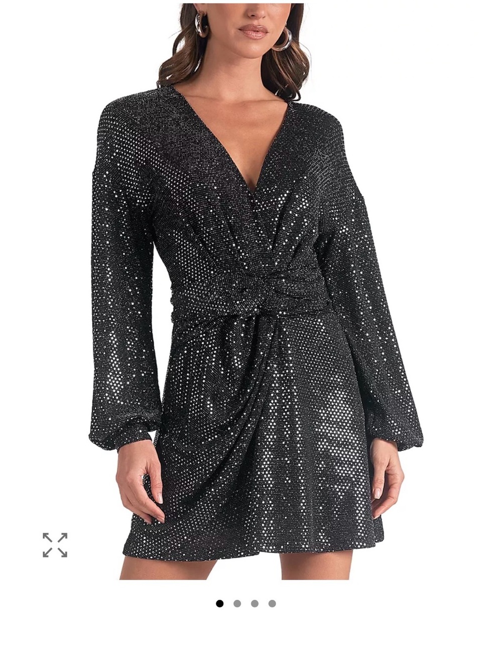 Sequin Wrap Mini Dress - Black
